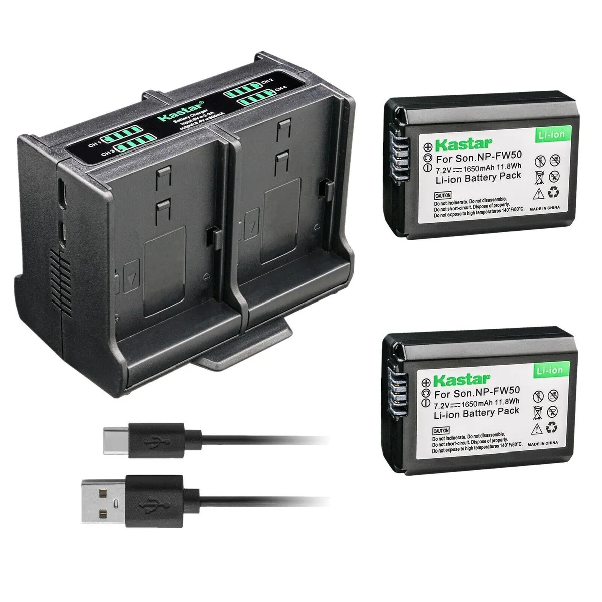 Kastar Kastar NP-FW50 2-pack battery and quadruple charger for Sony Alpha 7 II 7R 7S — product photo