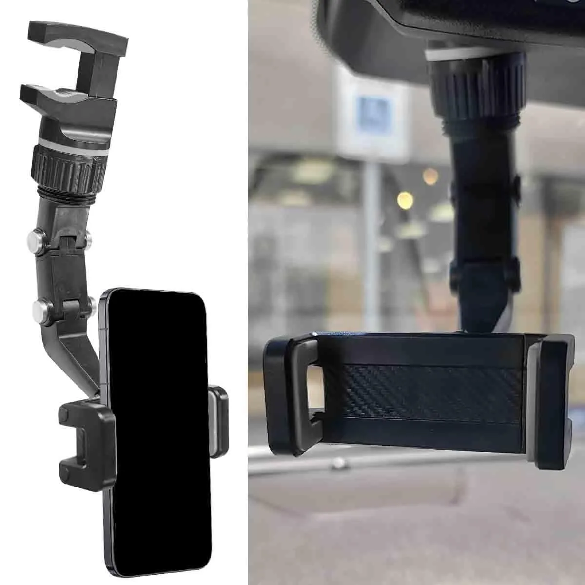  Deaelf Car Rearview Mirror Phone Holder Gray 360° 9.64×2.24 in — product photo