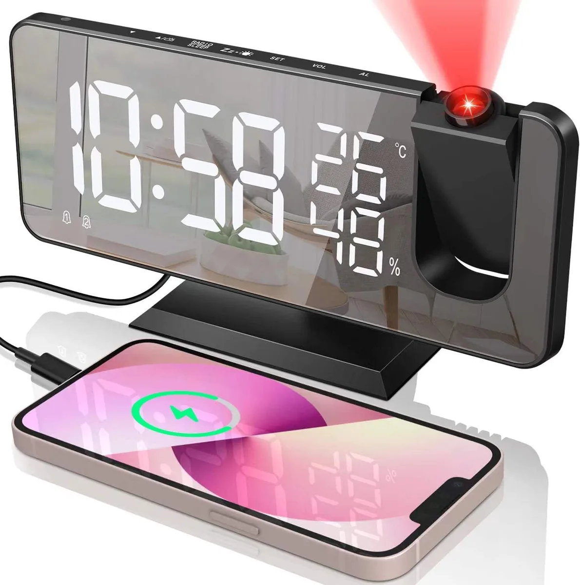KEHIPI KEHIPI Projection Alarm Clock 7.3 Mirror LED Black — product photo