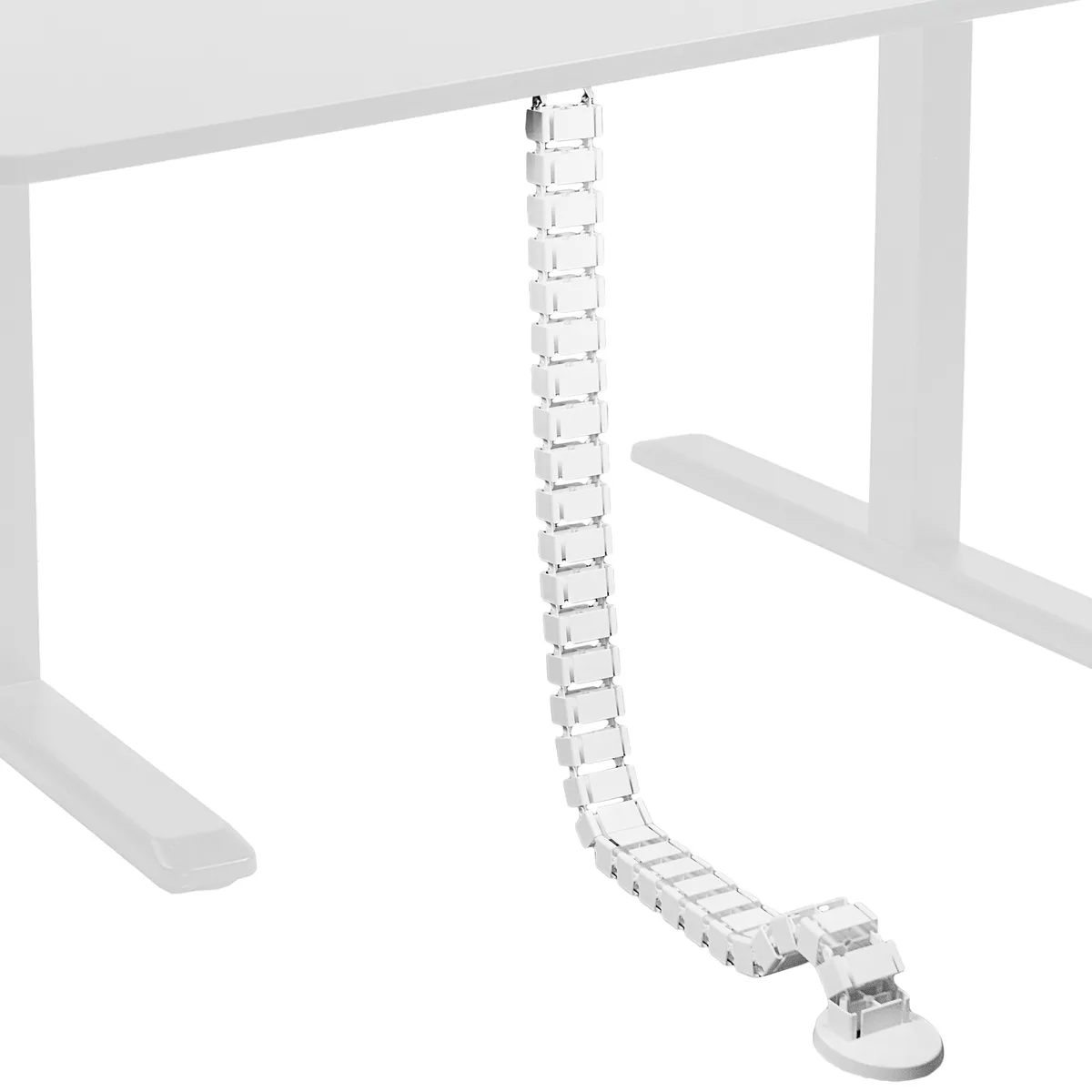 White vertebrae cable management kit, 4 ft length, steel base plate, interlocking plastic blocks, quad channel entry
