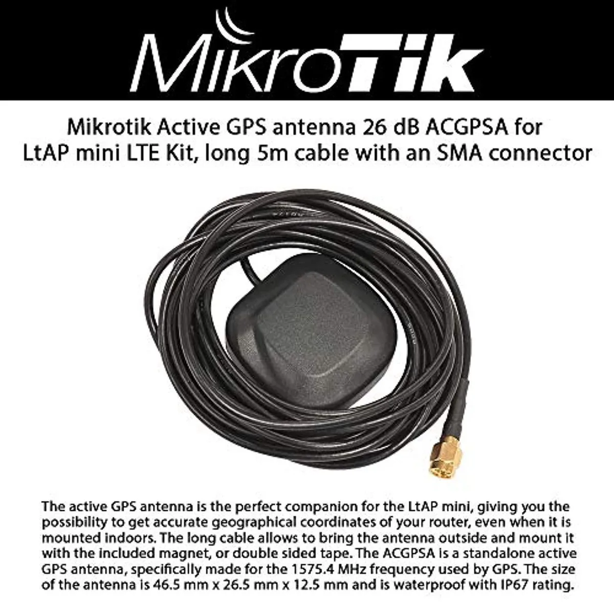 Mikrotik Mikrotik ACGPSA Active GPS Antenna 1575.42 MHz IP67 5m SMA — product photo