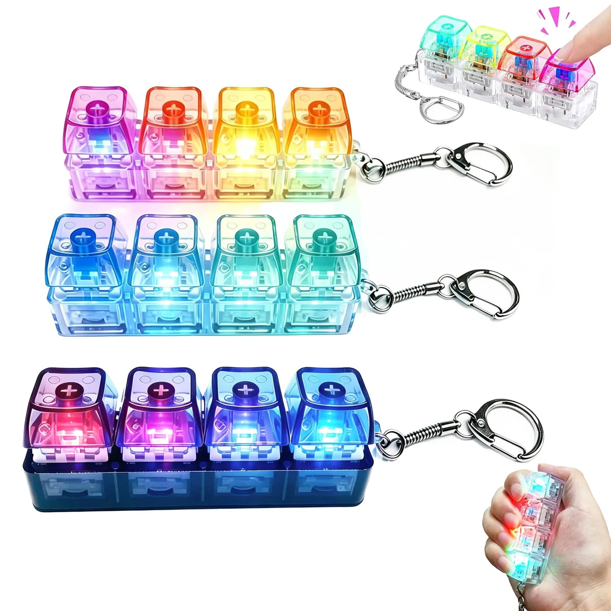 Keyboard Fidget Keychain LED 3 Pack Transparent electronics for kids — product photo