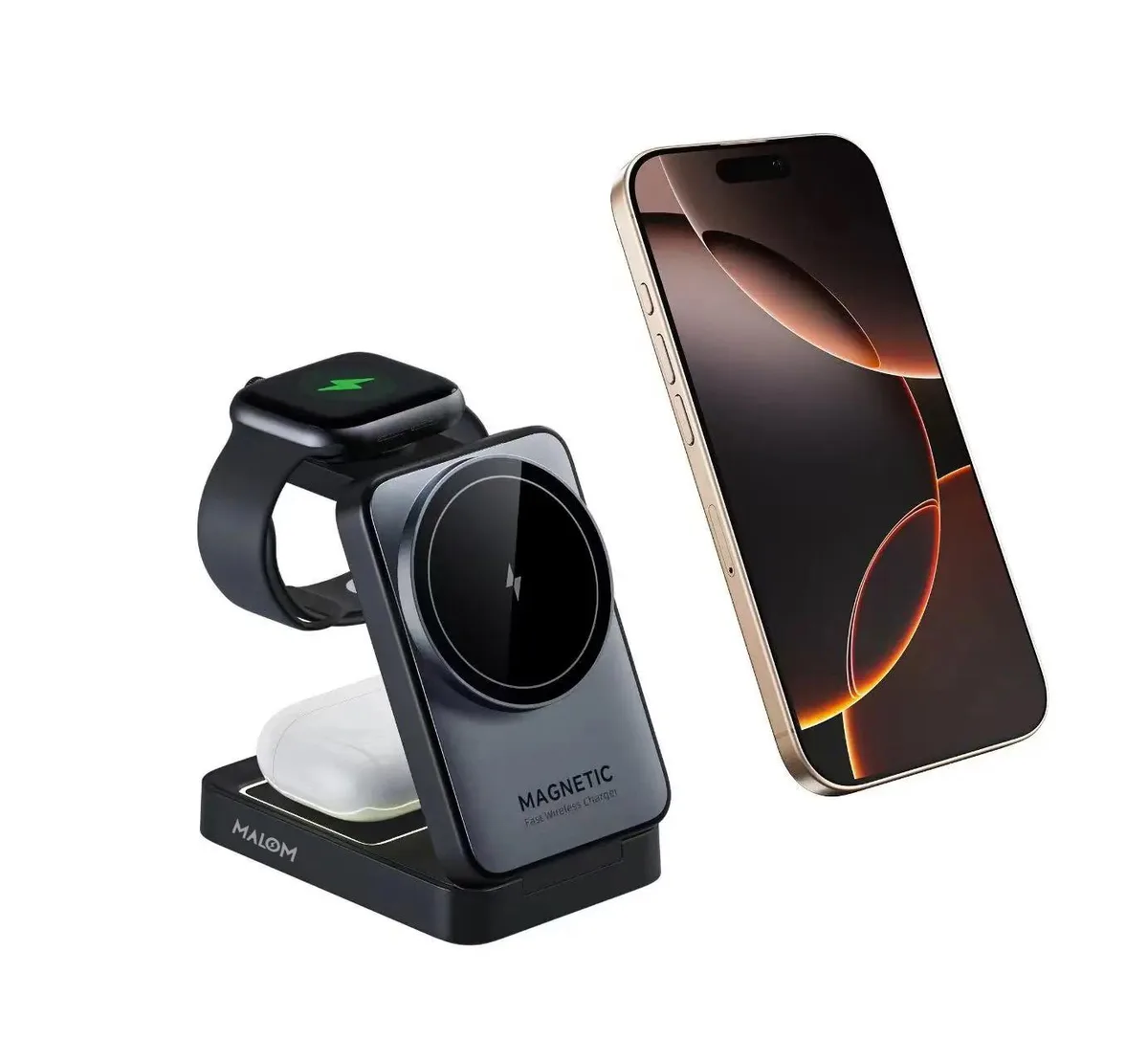 MALOM MALOM W91 3-in-1 Foldable Magnetic Wireless Charger with Nightlight — product photo