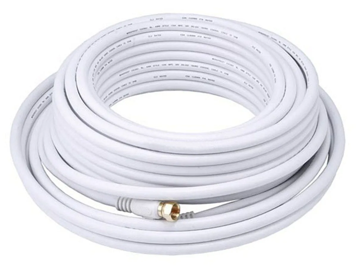 Monoprice Inc. Monoprice 104061 50ft RG6 18AWG 75Ohm Quad Shield CL2 Coaxial RF Cable White — product photo