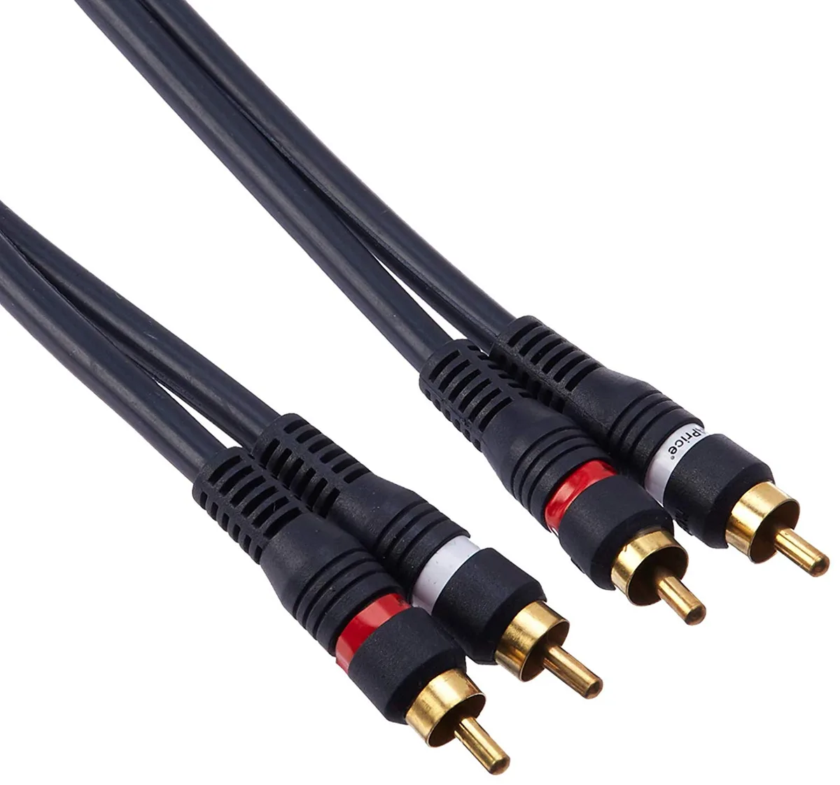 Three-foot composite AV cable with three gold-plated RCA plugs, yellow red and white, black jacket