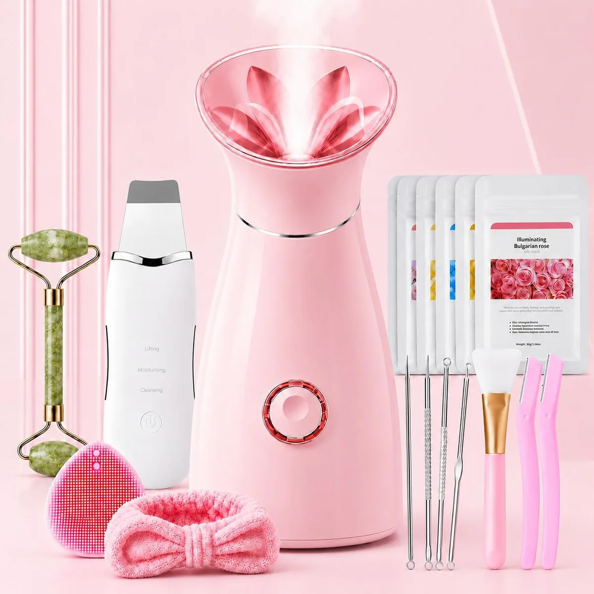 colorfarm MK-FS60 Nano Ionic Facial Steamer Kit 17-Piece Pink — product photo