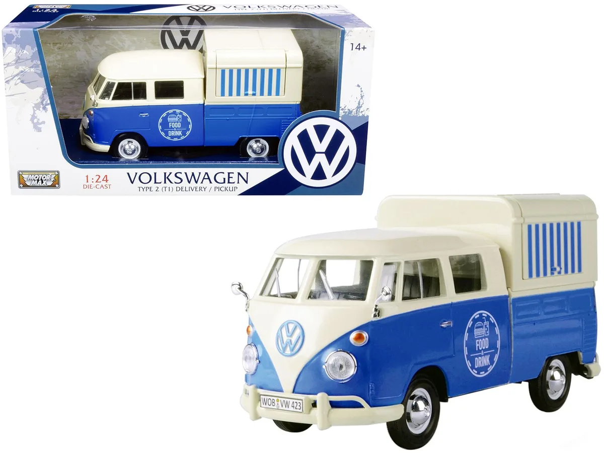 MOTORMAX MOTORMAX Volkswagen Type 2 (T1) Pickup Food Truck Cream Blue 1/24 Diecast Hobby Collectible — product photo