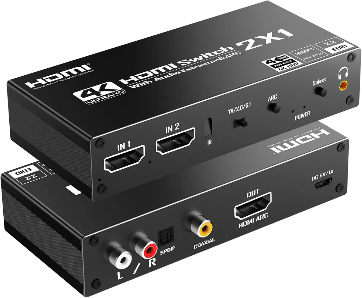 Boxwave Boxwave HDMI Switch eARC Audio Extractor 4K@60Hz 2 Inputs 7.1CH Audio Adapter — product photo