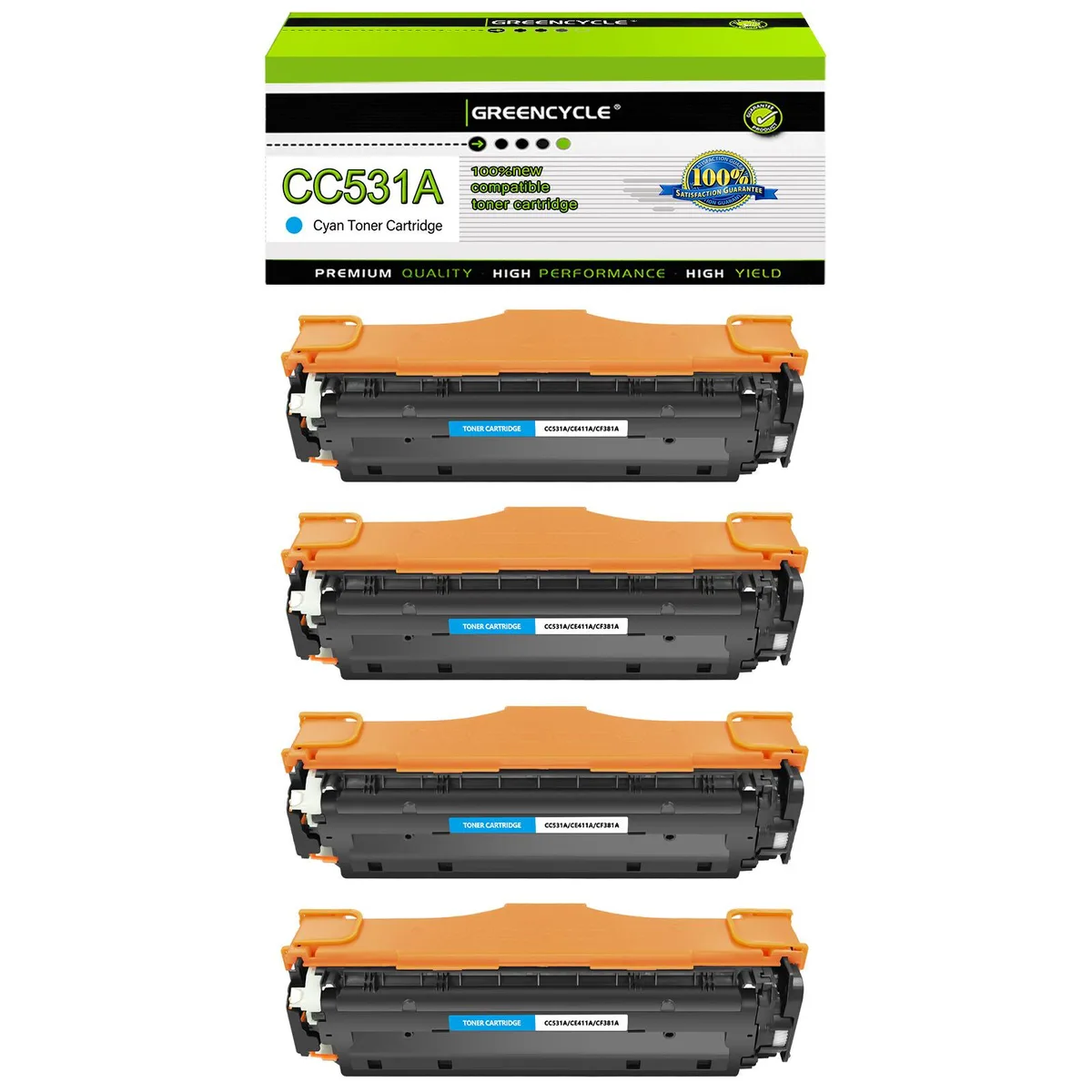 GREENCYCLE GREENCYCLE 4 Pack 304A CC531A Cyan Toner Cartridge — product photo