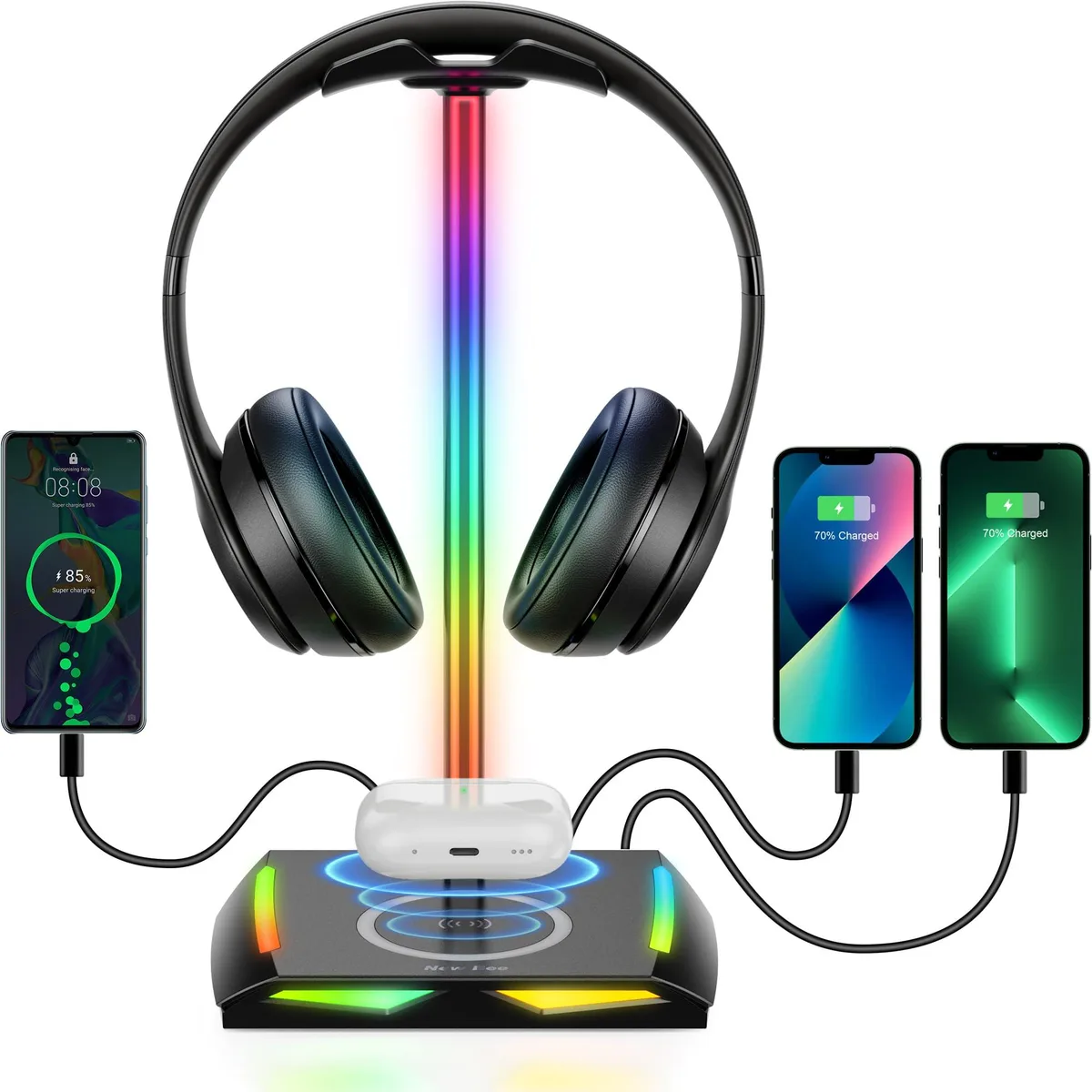 PHILIPS WFL900/H RGB Headphone Stand 2 USB-C 1 USB 7 Light Modes 10.4in 5.98in — product photo