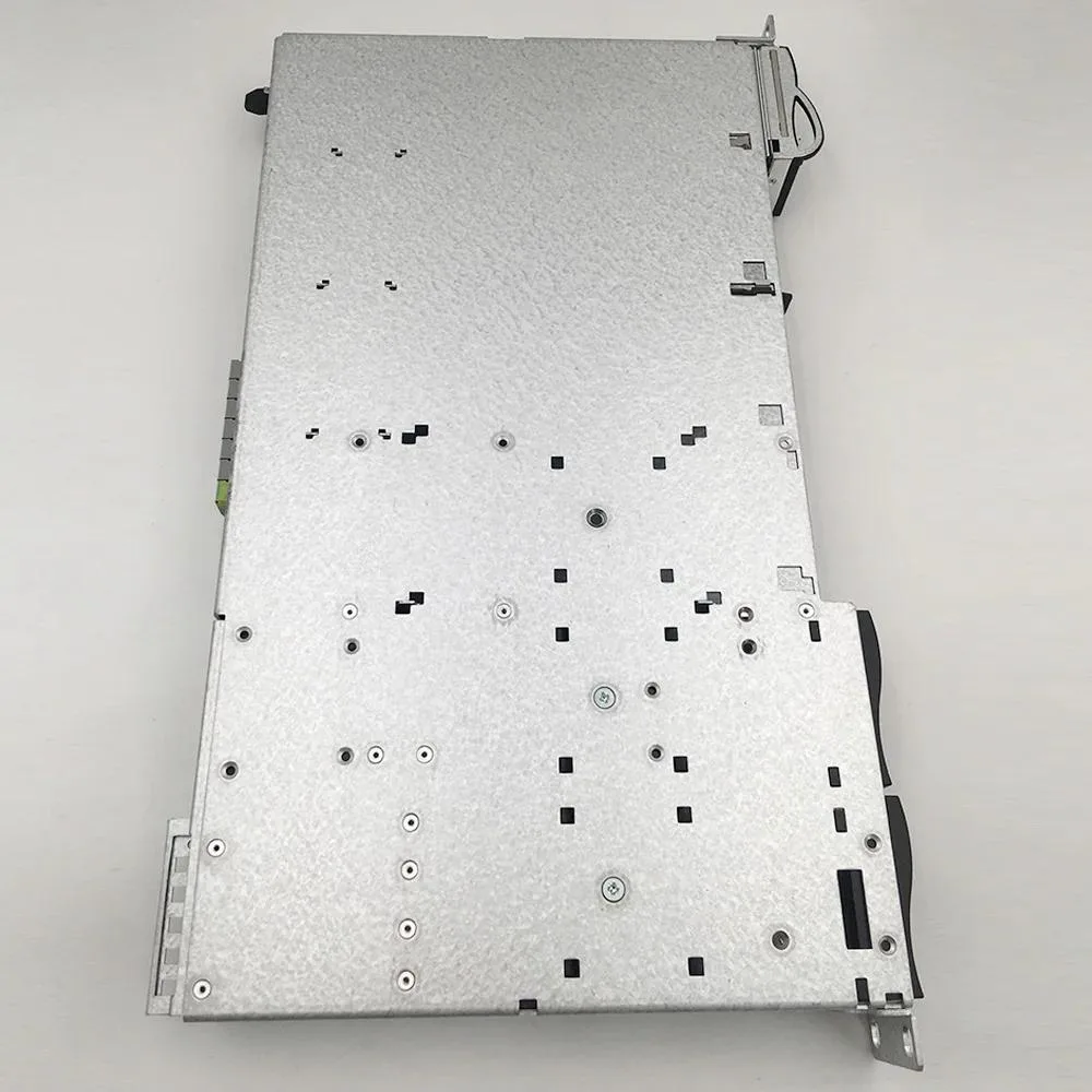 Rectangular silver server power supply unit with front handle and ventilation grille