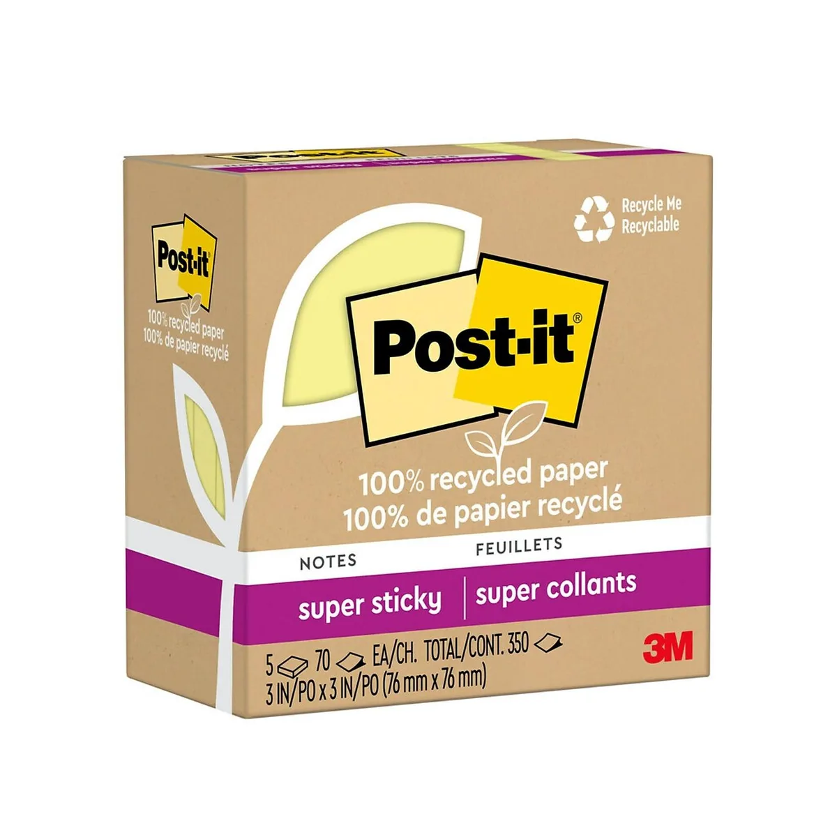 3M 3M 654R-5SSCY Post-it Super Sticky Notes 70 sheets 5 pads — product photo