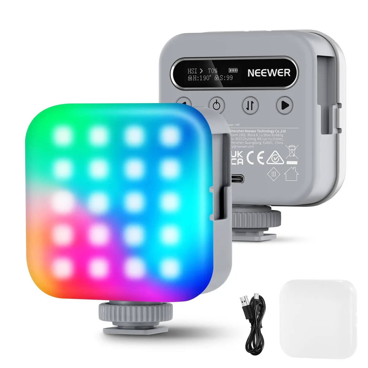 Neewer RGB62 BL60C RGB video light 2500-9000K CRI96+ 18 scenes 3 cold shoes 1/4" 2000mAh — product photo