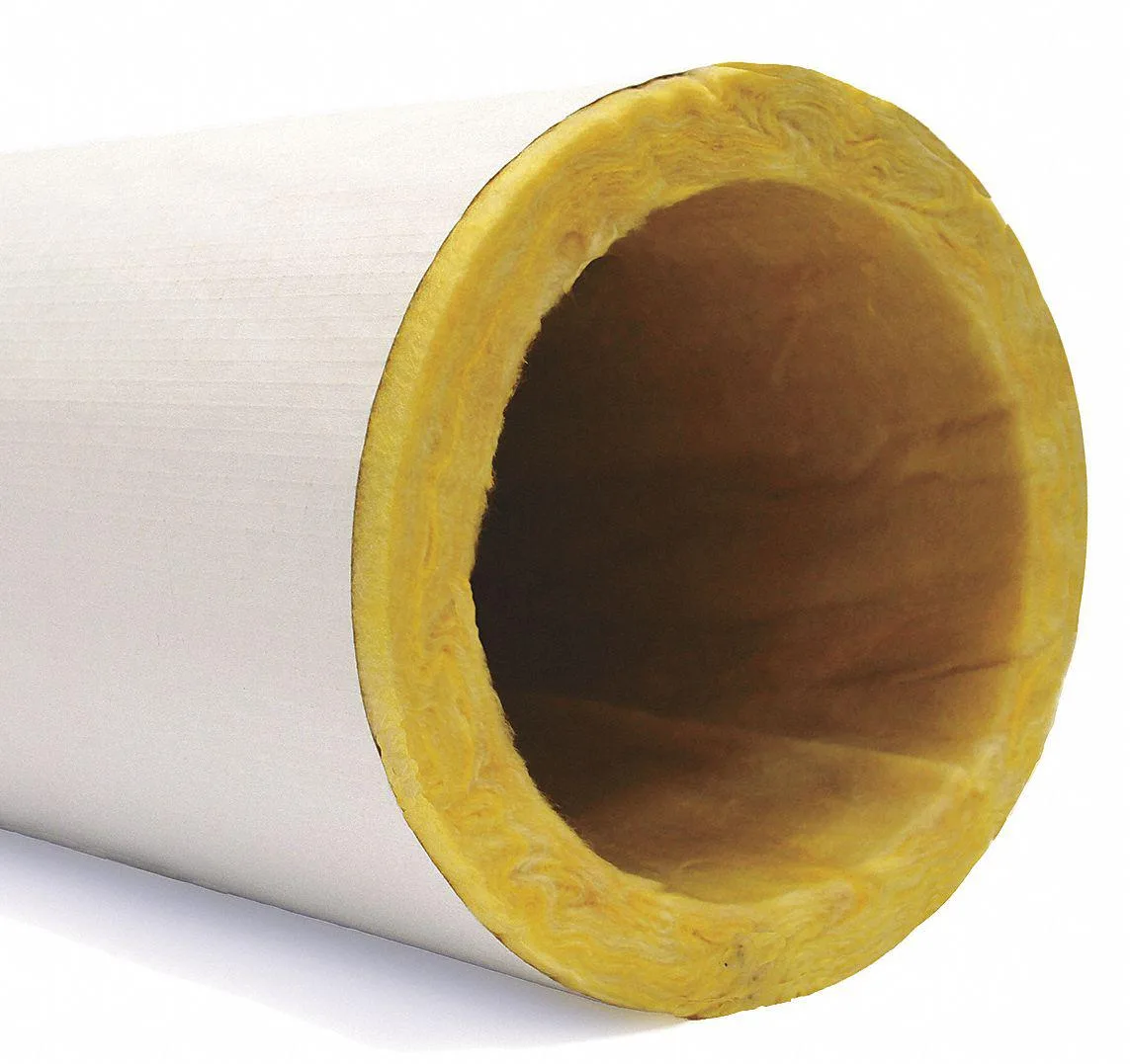 Tan fiberglass pipe insulation tube with slit adhesive flap