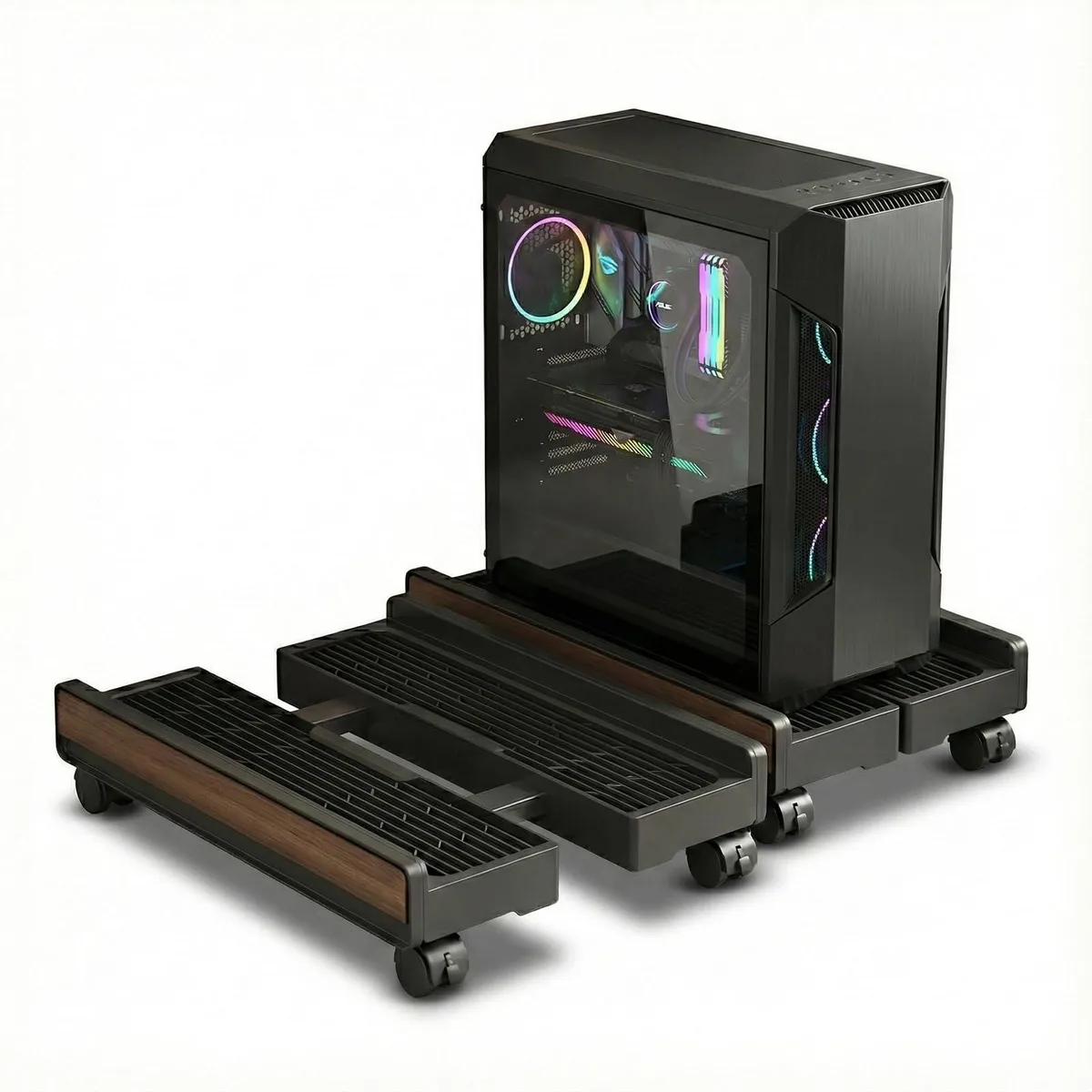COOLOUS CPU Stand PRO Adjustable Ventilated PC Stand 110LBS Locking Wheels — product photo