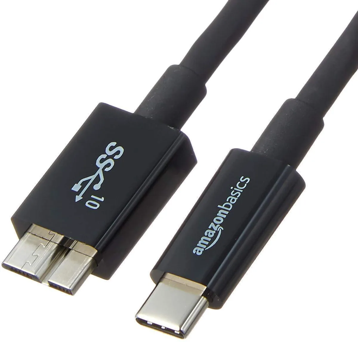 Black USB-C to Micro-B cable, 3 ft, male connectors both ends
