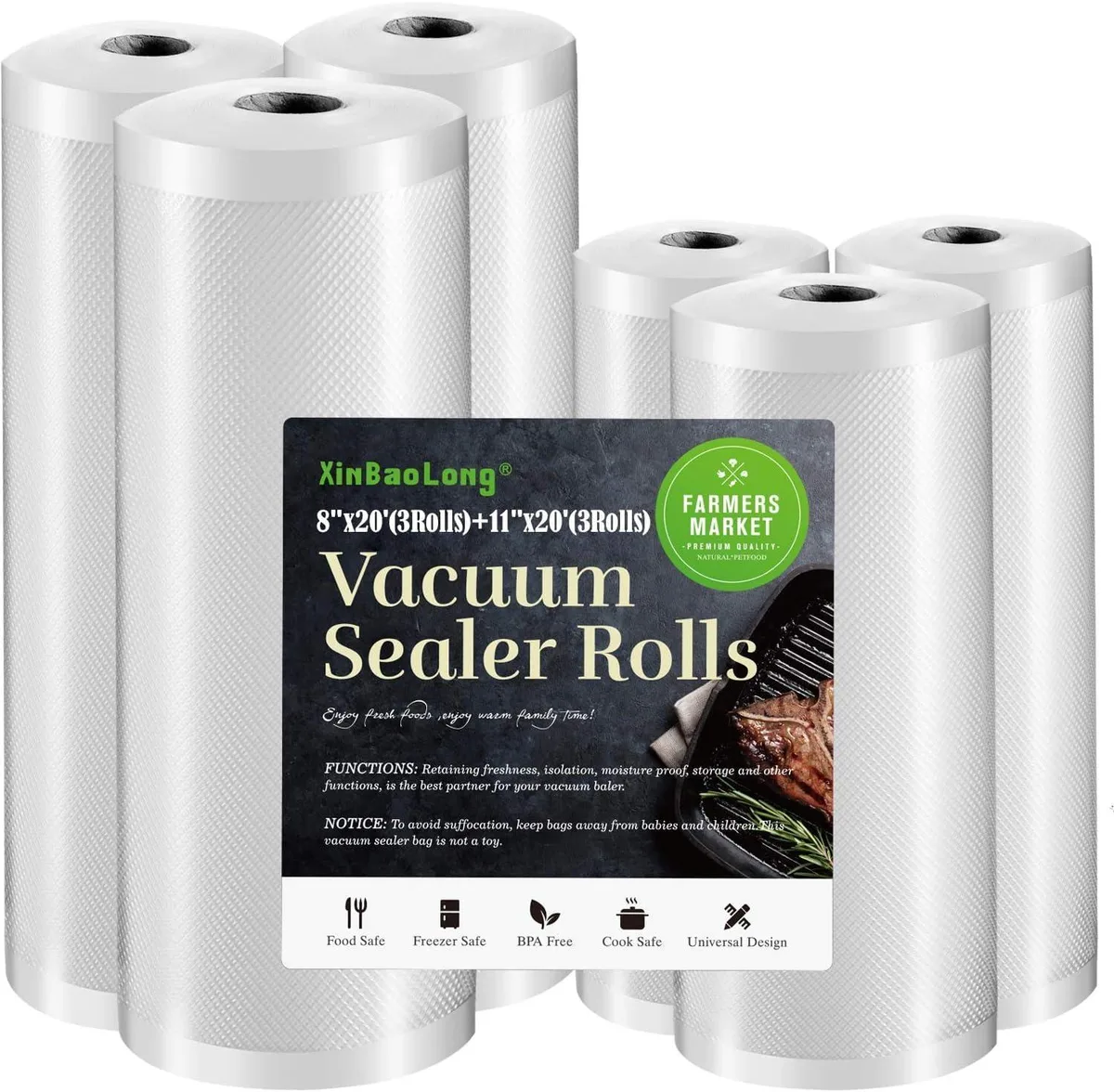  FoodSaver Vacuum Sealer Bags 6 Pack 11" x 20' + 8" x 20 — product photo