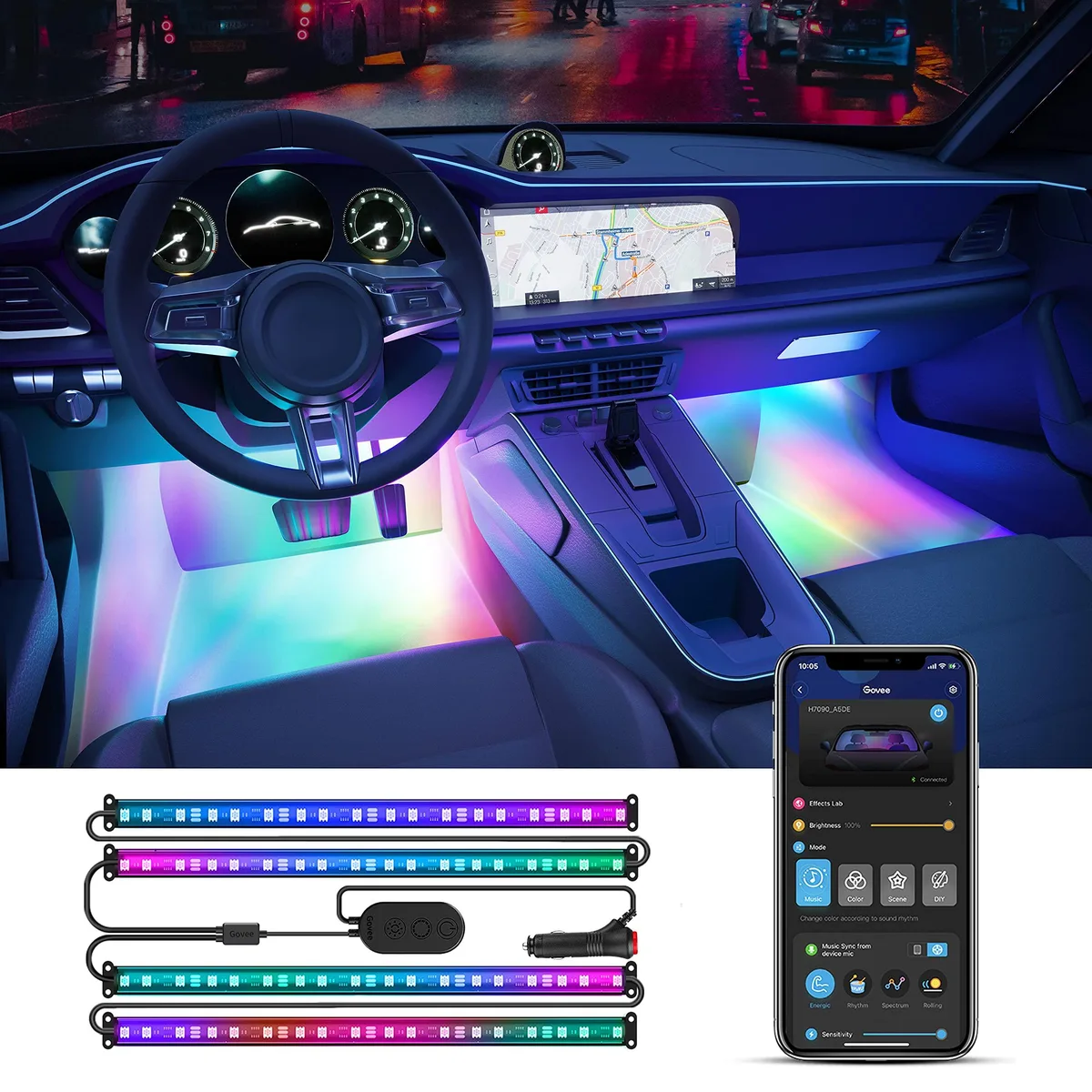  Govee Car Interior Lights H7090 RGBIC 4×0.98 ft Strips 72 LED APP Control — product photo