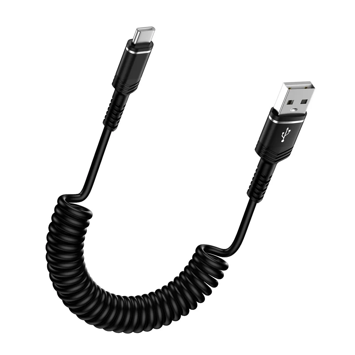  GE USB-C to USB-A Coiled Car Cable 1.3-4ft 15W 3A 480Mbps Black — product photo