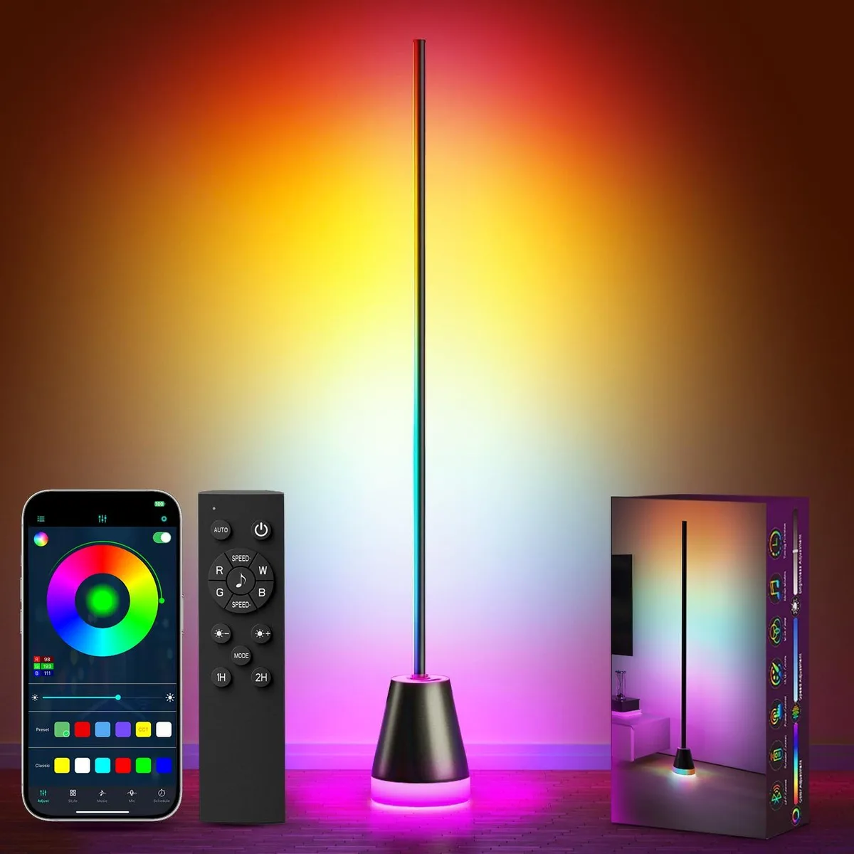 Tall orange rectangular floor lamp, 59 inches high, 172 LEDs, remote included