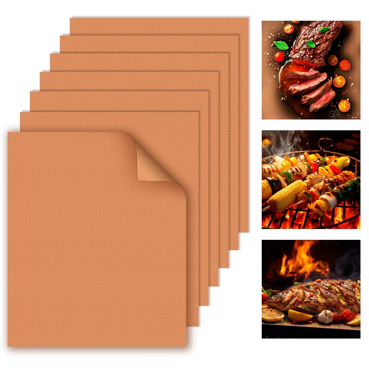 Healthy Living Copper Grill Mats 7pcs 15.75 x 13" Stainless Steel — product photo