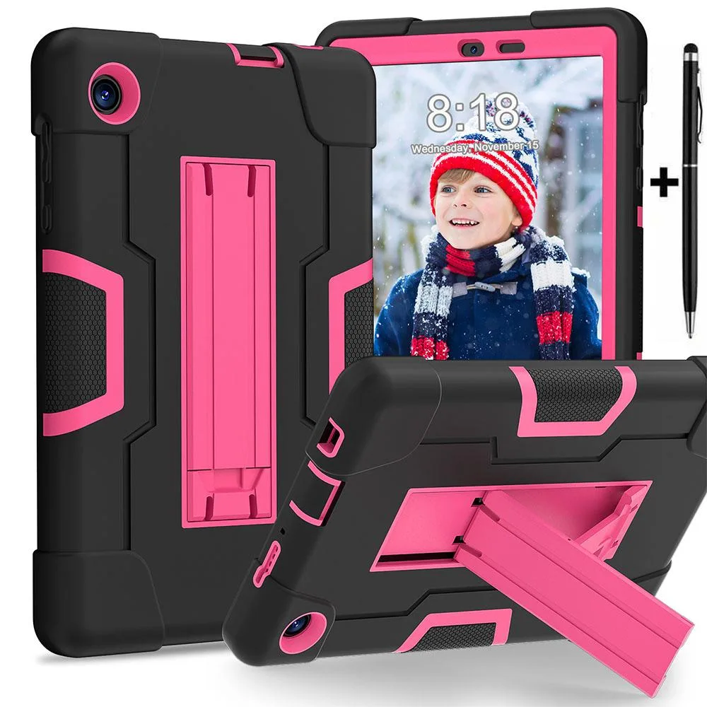 Rose red hard tablet case with kickstand and stylus pen