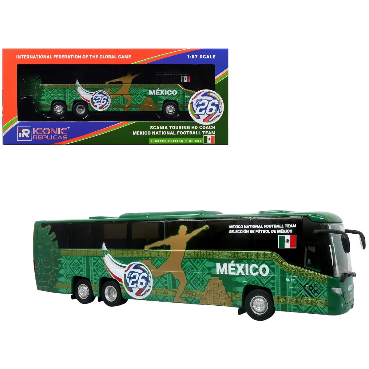 Iconic Replicas Iconic Replicas Scania Touring HD Coach "Mexico National Football Team" 1/87 Hobby Collectible — product photo