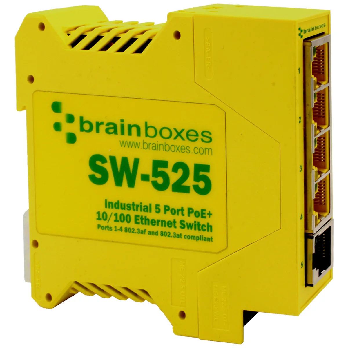 Brainboxes Brainboxes SW-525 5-Port 10/100 PoE+ DIN Rail Network Switch — product photo