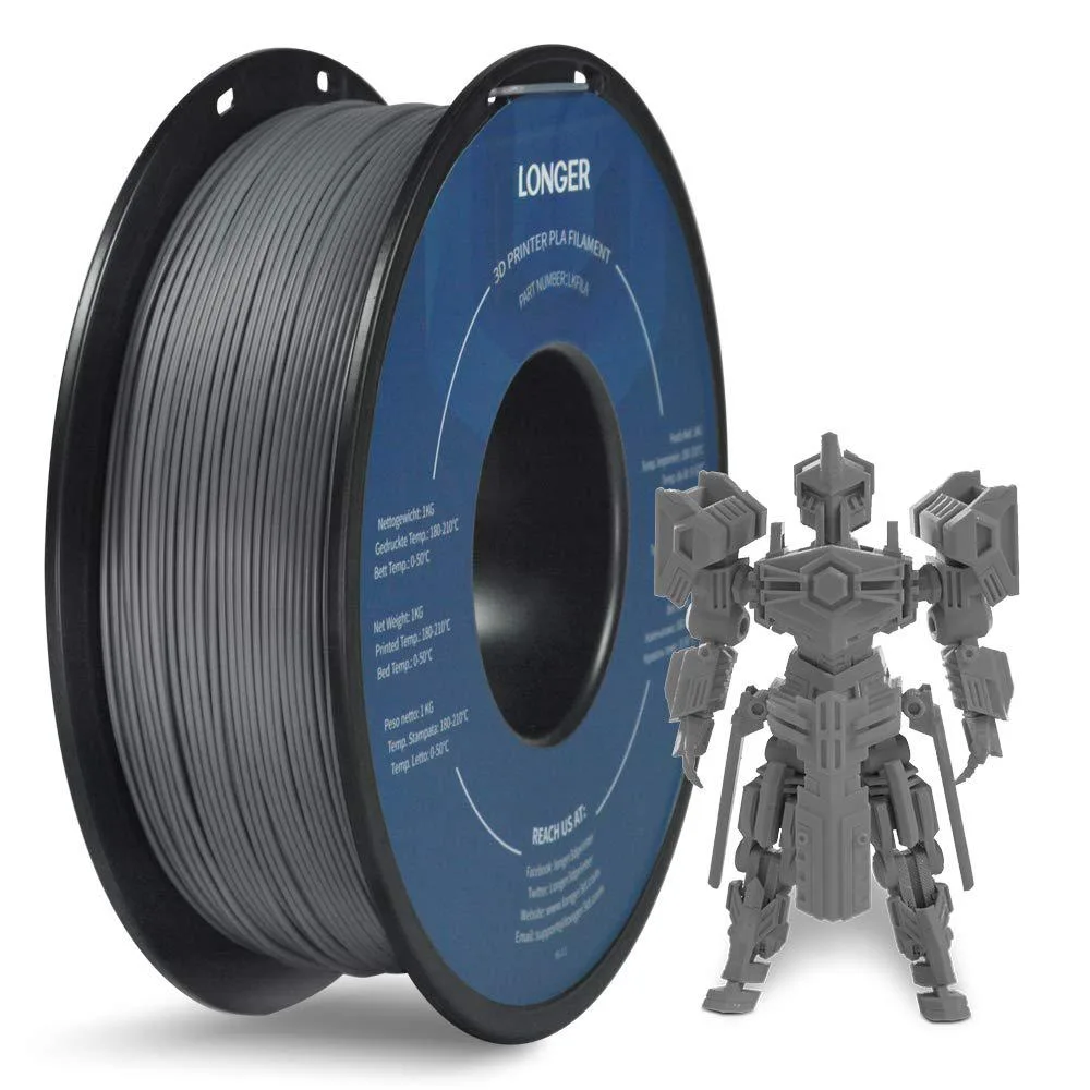 LONGER LONGER PLA Filament 1.75mm Grey 1kg +/- .03mm 3d printers accessory — product photo