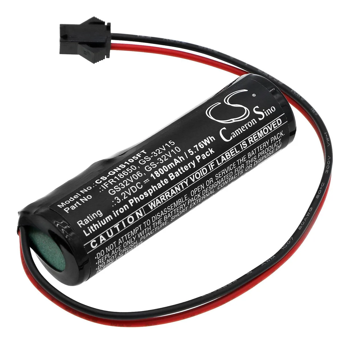 Small rectangular battery pack with white label and two wire leads