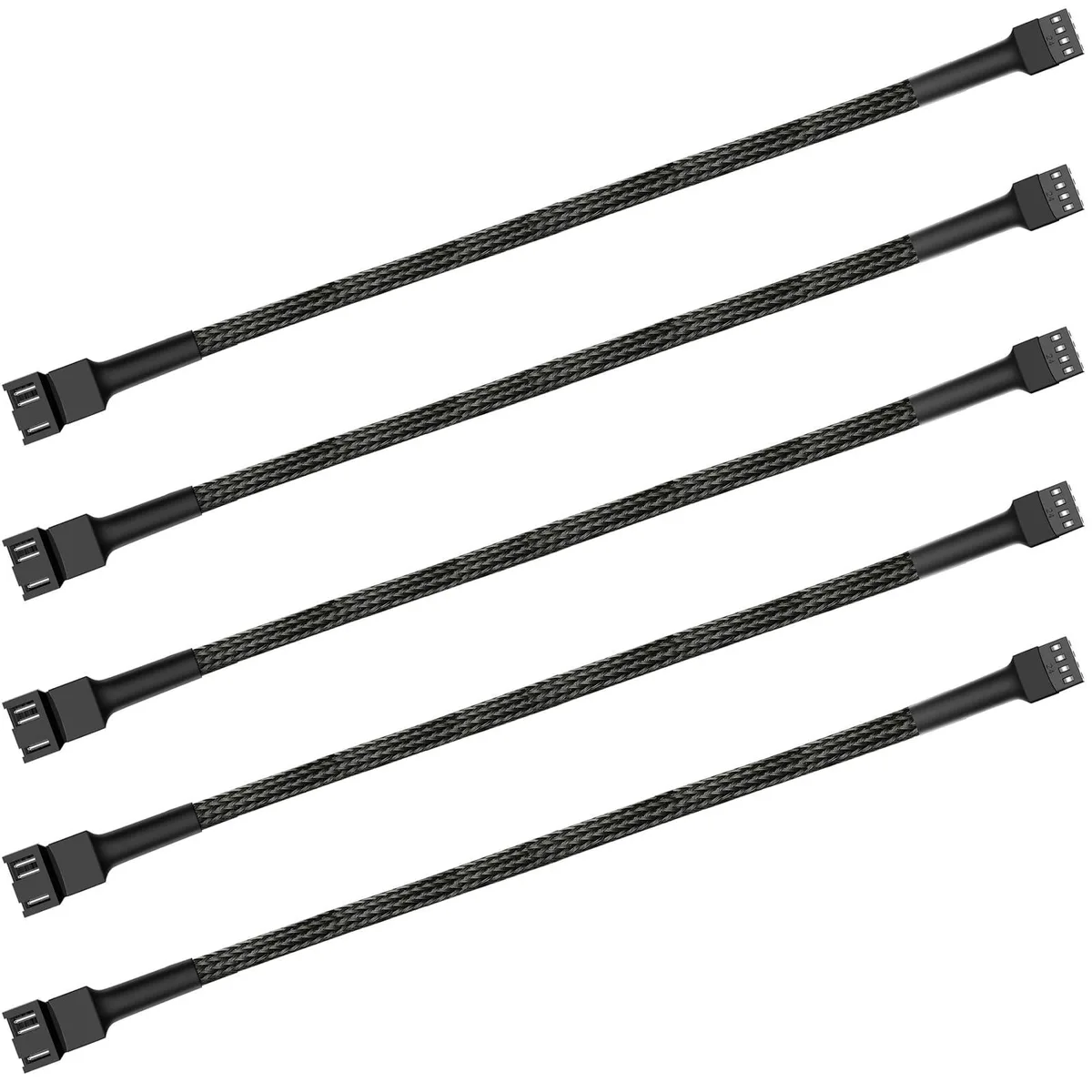skineat 12" PWM Fan Extension Cable 4-Pin Male to Female Braided 5-Pack — product photo