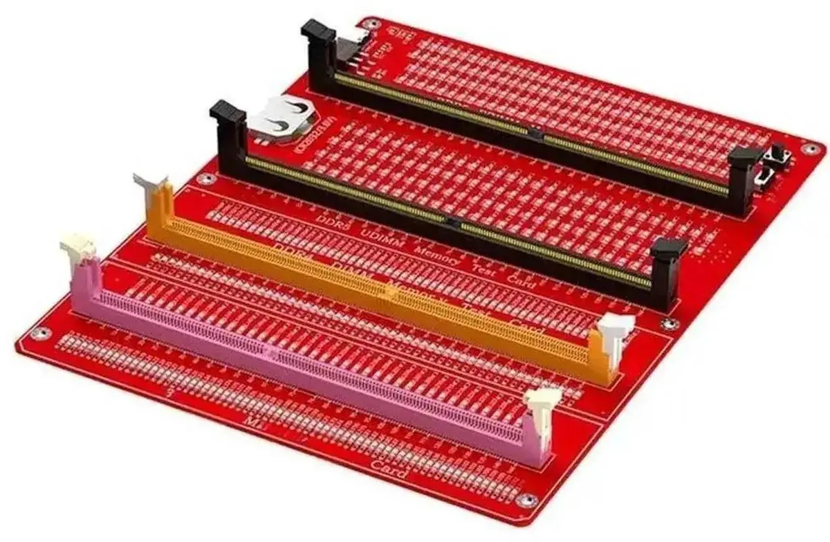 SMUGDESK DDR3 DDR4 DDR5 memory tester card with LED indicators and TypeC power