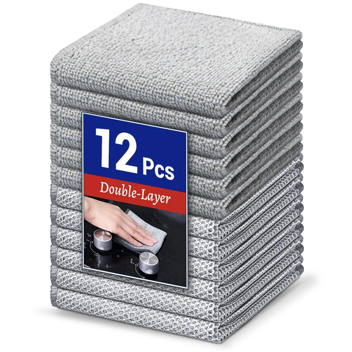Twelve white square steel-wire dishcloths with microfibre reverse, 9.84 inches each