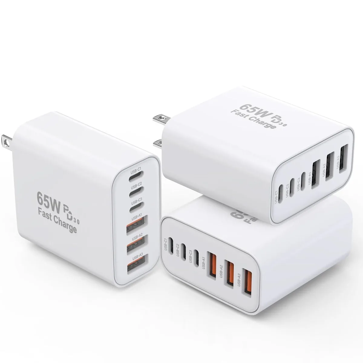 ONITOON ONITOON 3-Pack 65W GaN 6-Port USB-C/A Wall Charger — product photo
