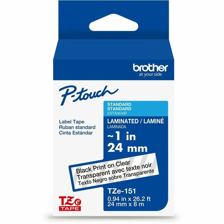 Brother Brother TZe151 1" Black on Clear Label Tape — product photo