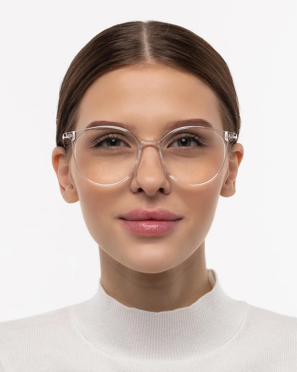 Transparent round-frame blue-light glasses with clear lenses