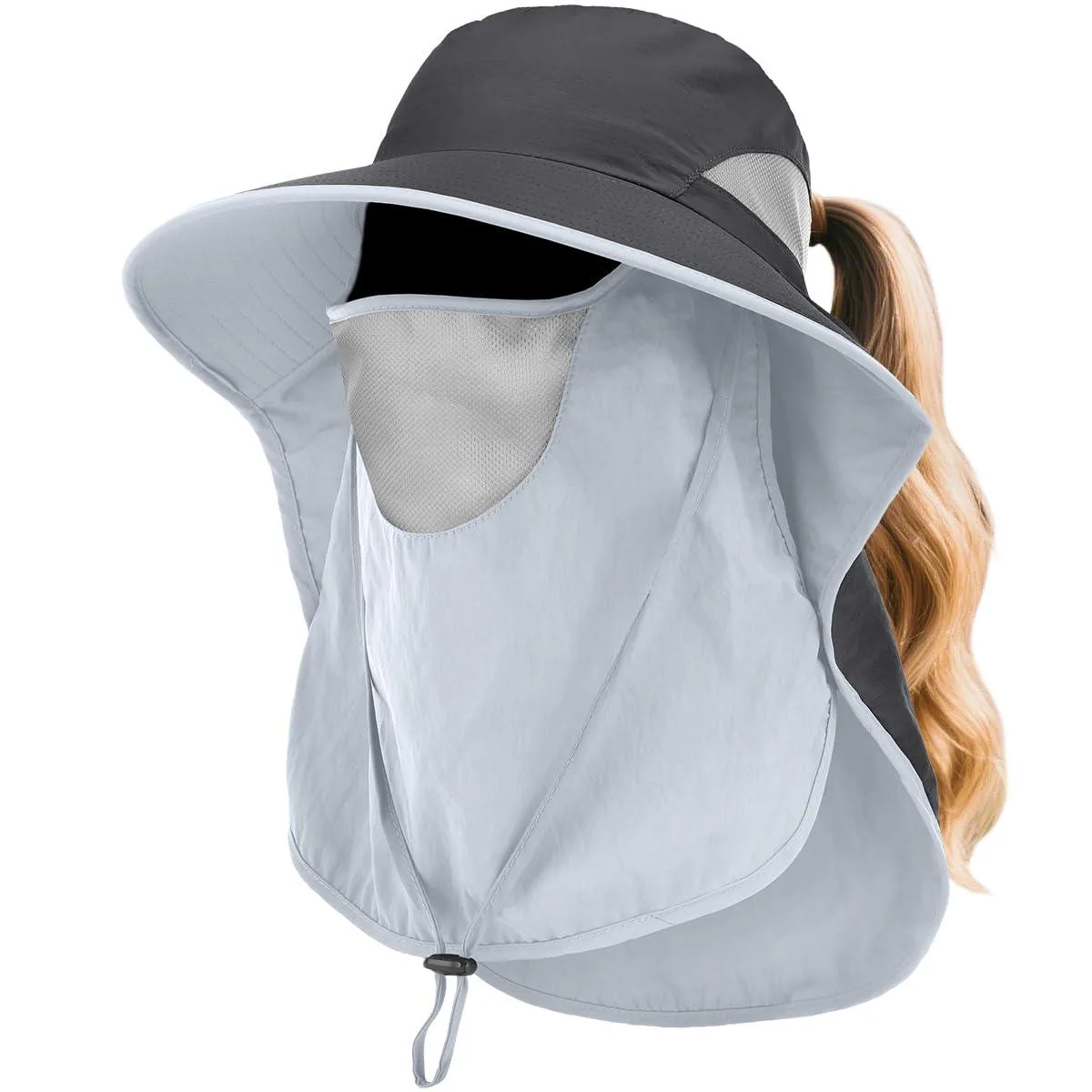Sun Hat Wide Brim UPF50+ Neck Flap Detachable Face Cover Dark Grey One Size — product photo