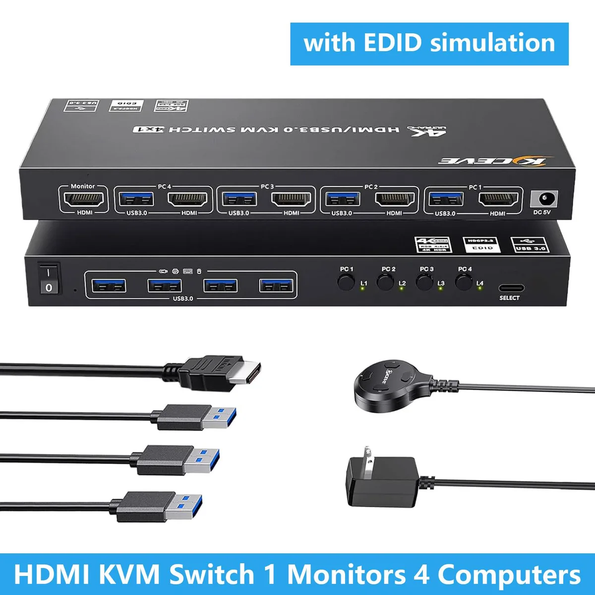 IHDAPP IHDAPP 401A HDMI KVM Switch 4-Port 4K@60Hz USB 3.0 — product photo