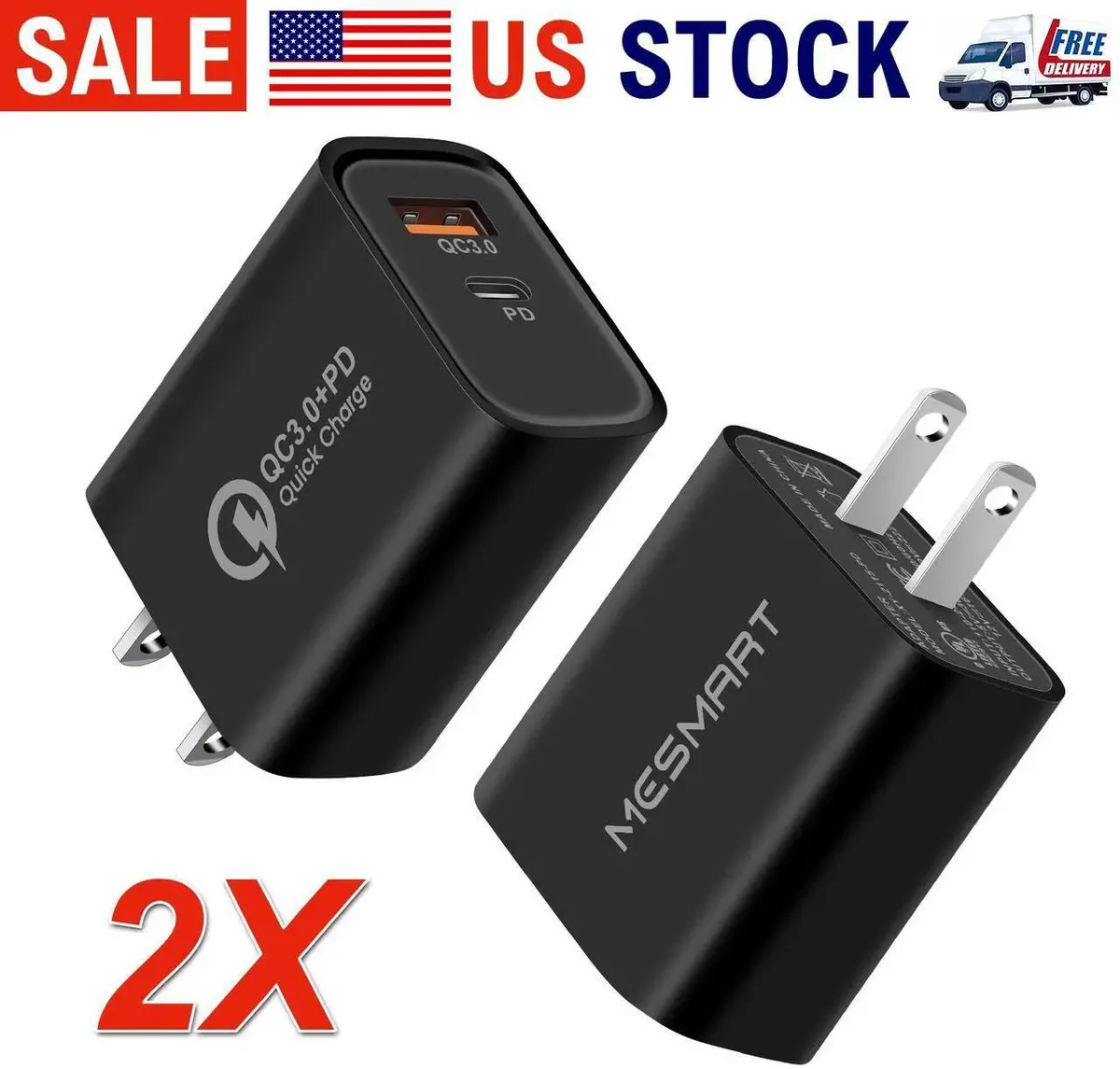 MESMART MESMART 2 Pack 35W USB-C PD QC3.0 Wall Charger White — product photo