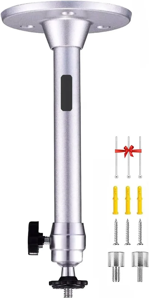 Silver aluminium mini projector mount, 18 cm pole, 360° rotation, 11 lbs capacity