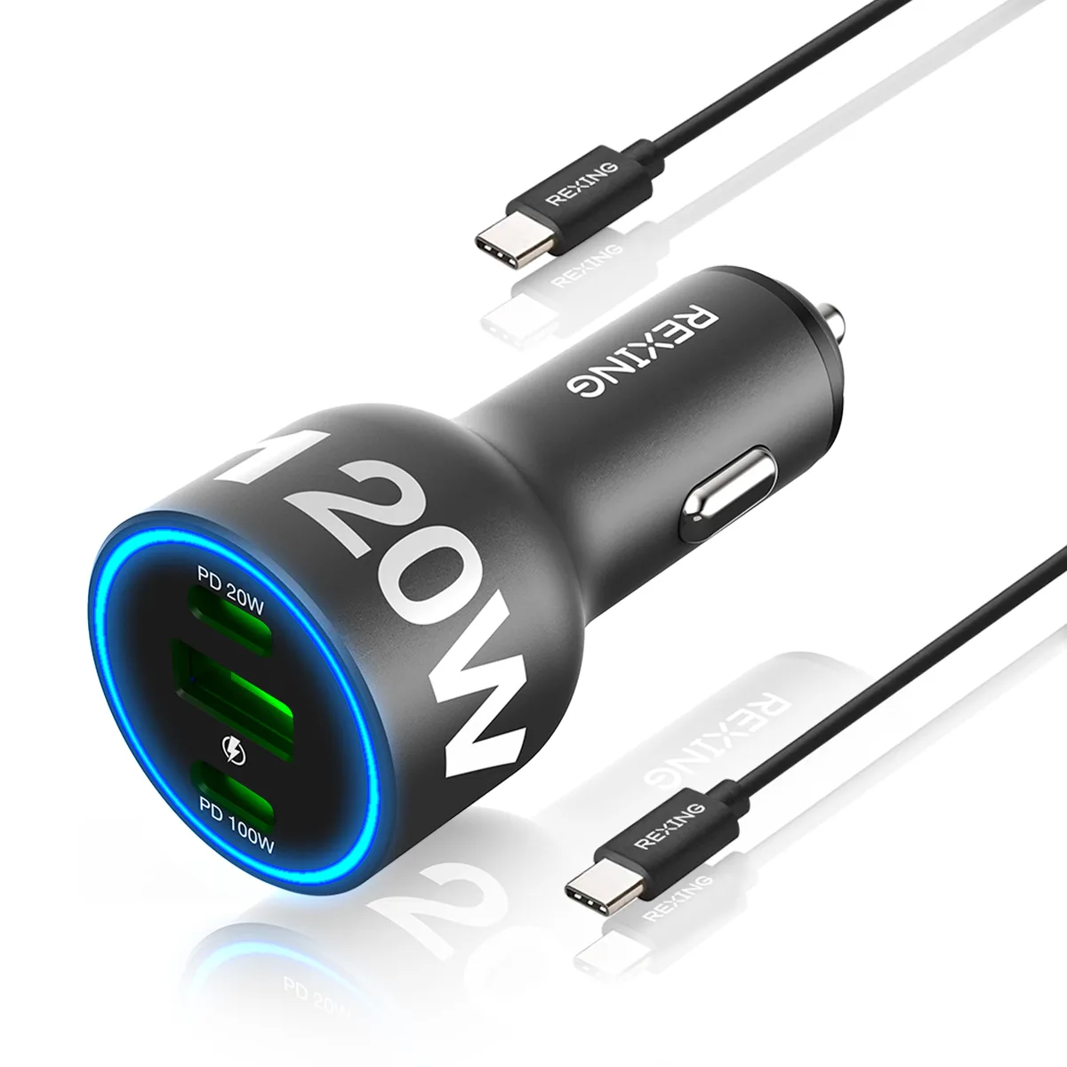Rexing Rexing 120W USB-C Car Charger Gray 100W Cable — product photo