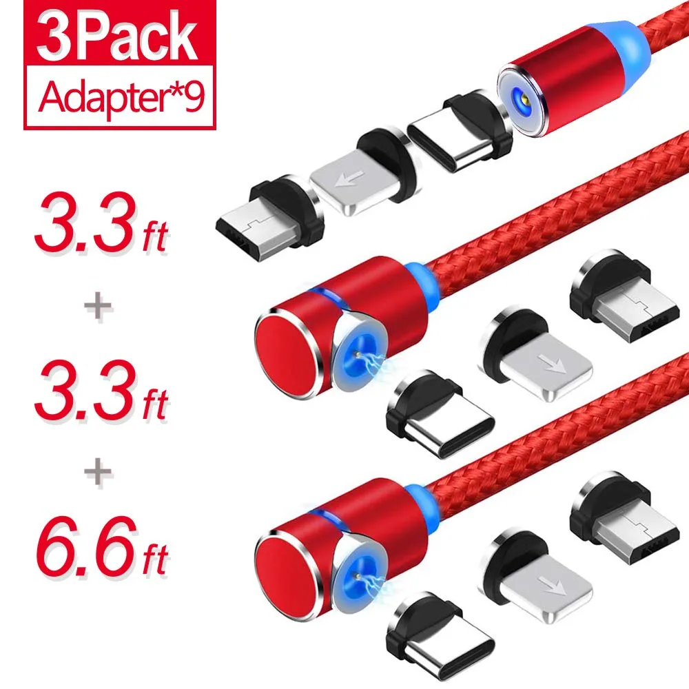 LUOM LUOM MC001 3-in-1 Magnetic Cable 3 Pack 3.3 ft 6.6 ft Red — product photo