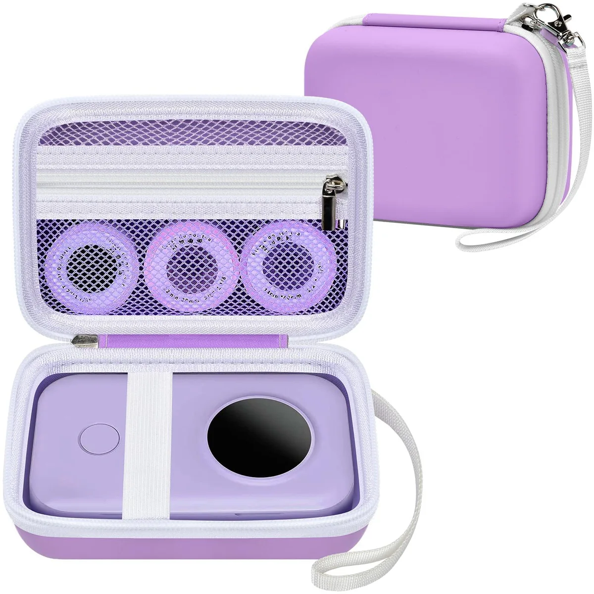 Purple hard EVA case with hand strap and mesh pocket