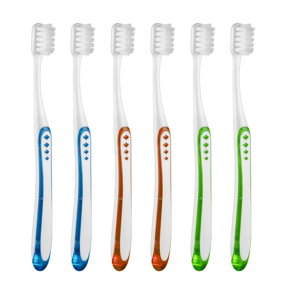 Six red manual toothbrushes with compact heads and ultra-fine bristles