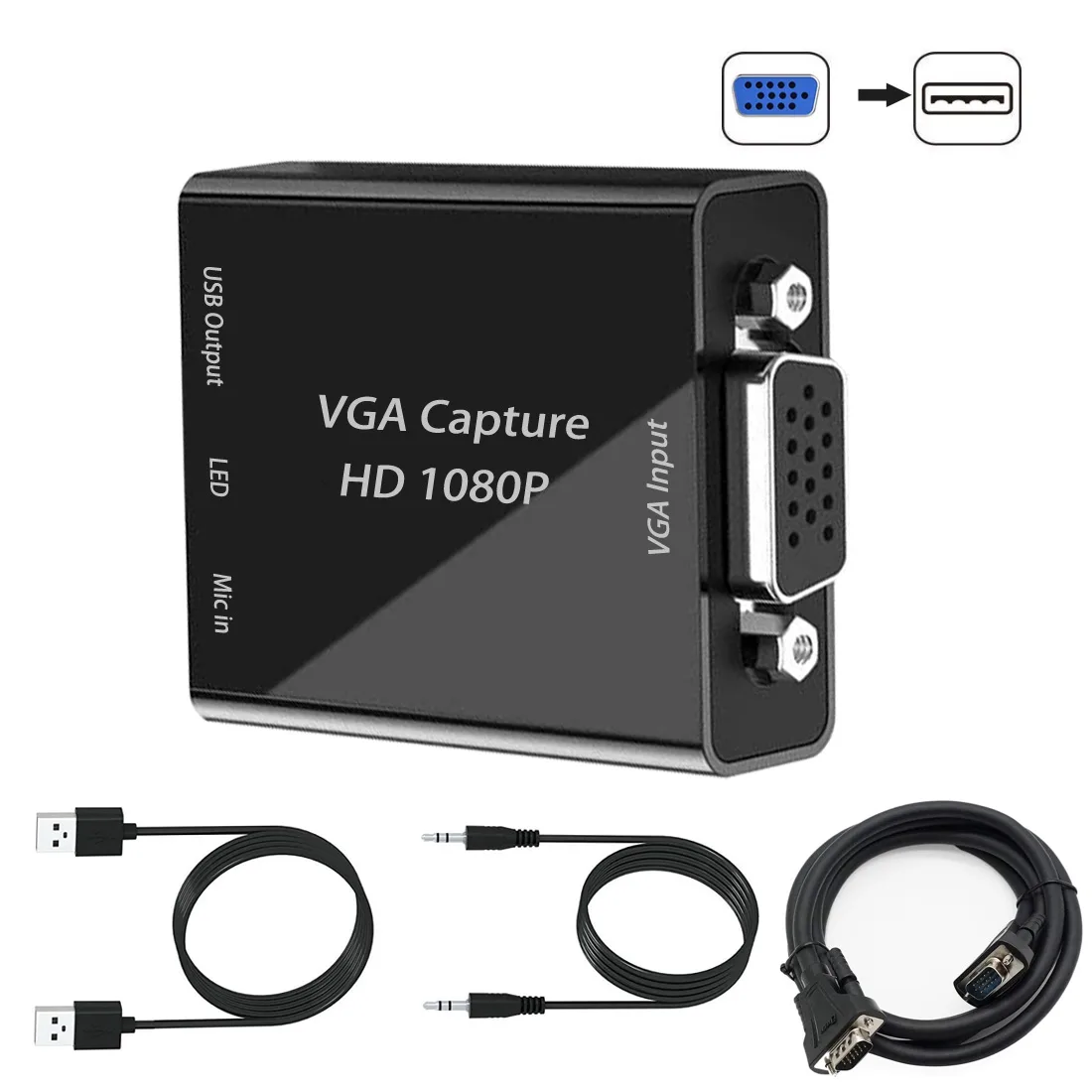 GRACETOP GRACETOP VGA Capture Card 1080p 30fps 0.5 ft Black — product photo