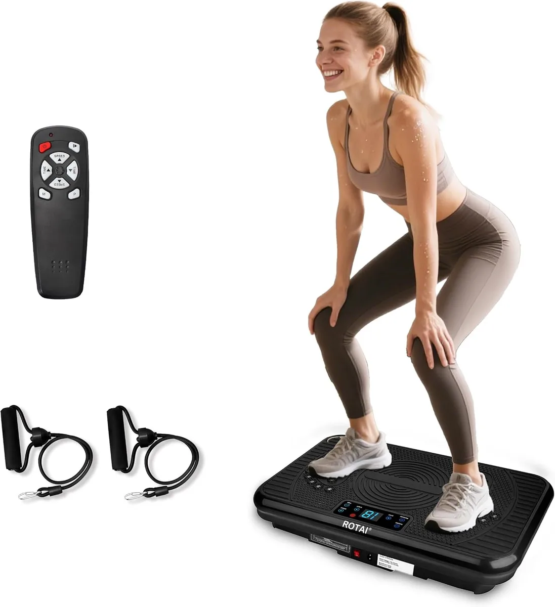 Rectangular vibration plate with textured anti-slip surface and integrated LED touchscreen display