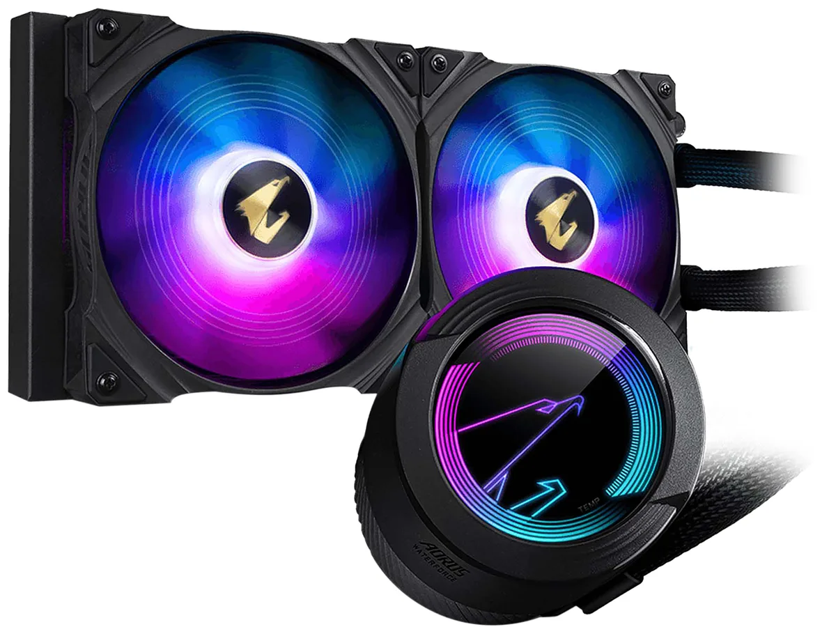 Black 280 mm radiator with two 140 mm fans and square pump block