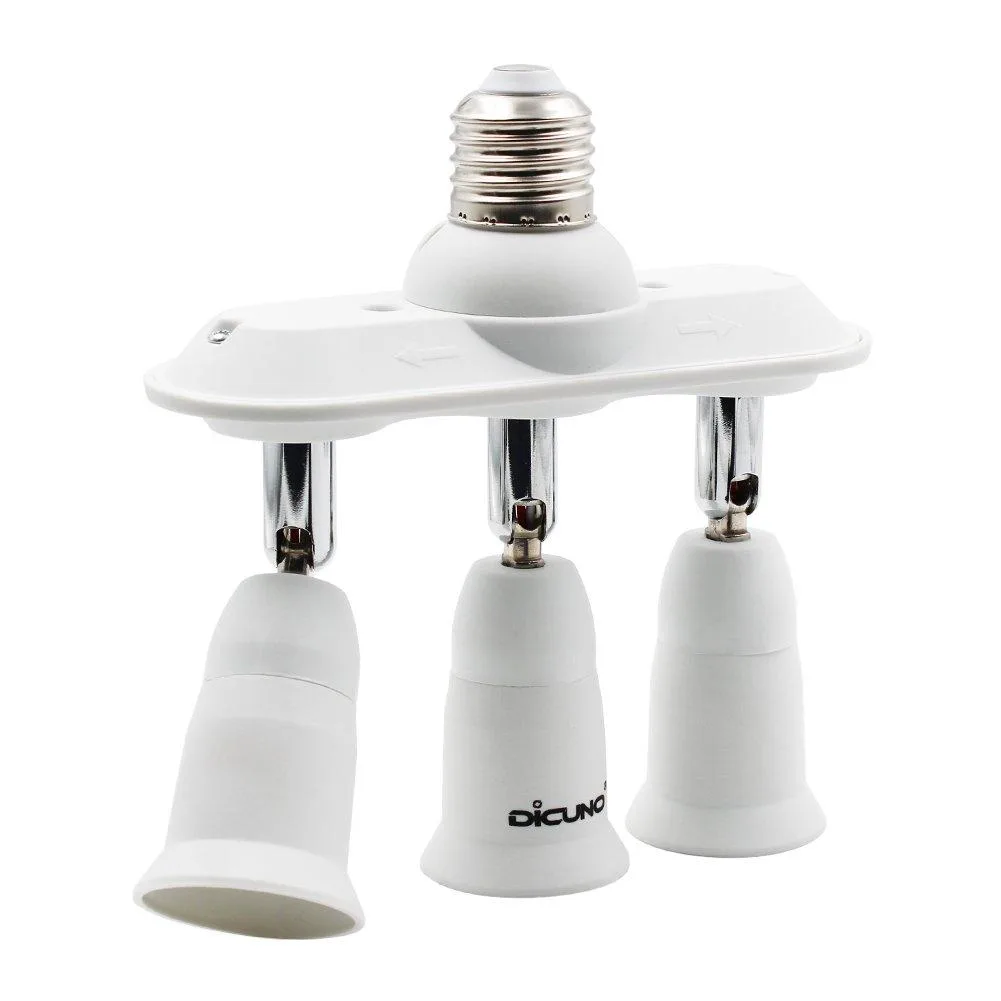 DiCUNO 3 IN 1 E26 Light Socket Splitter 3-Way Adjustable White — product photo