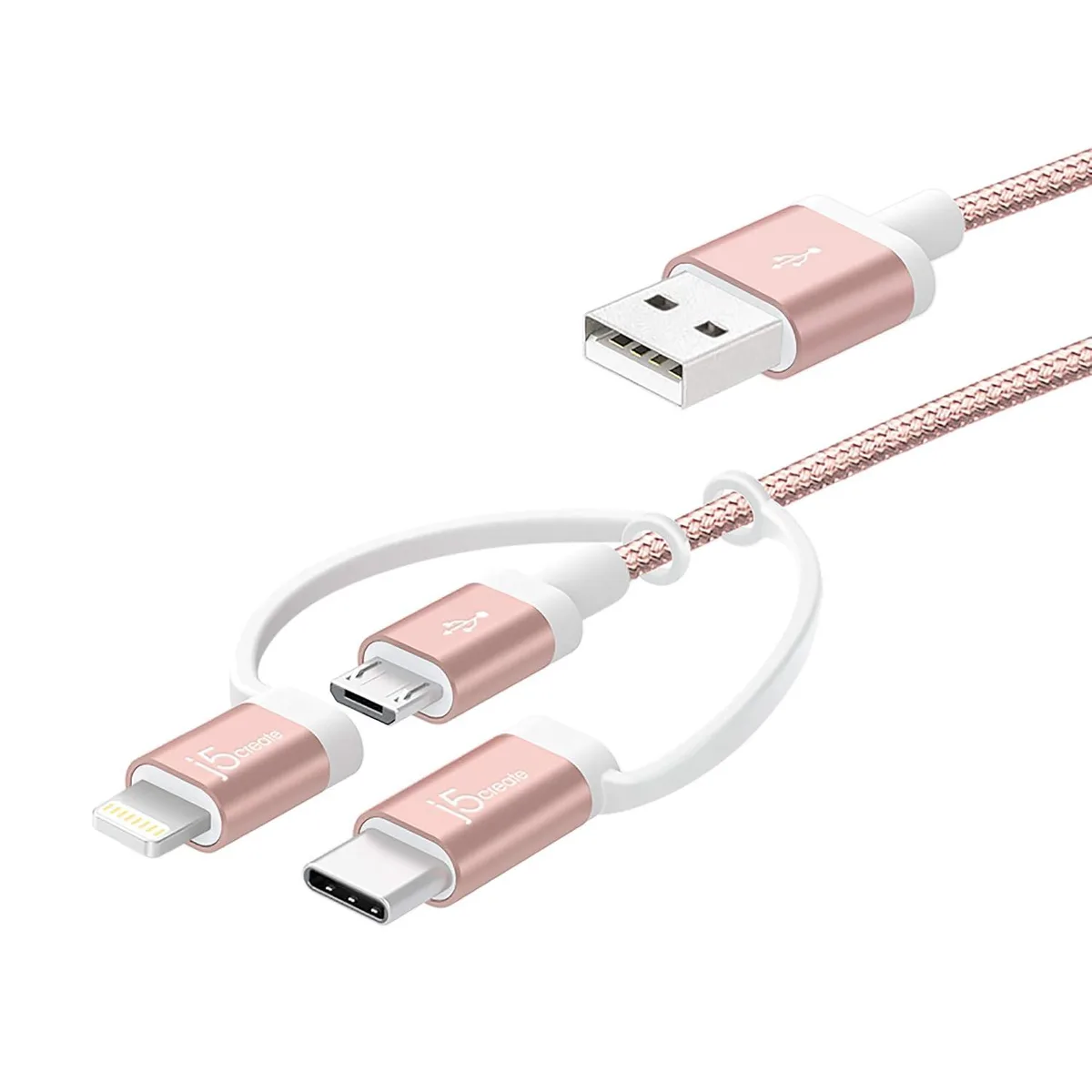 LORDWORLD LORDWORLD 3-in-1 Phone Cable 3.3ft Rose Gold — product photo