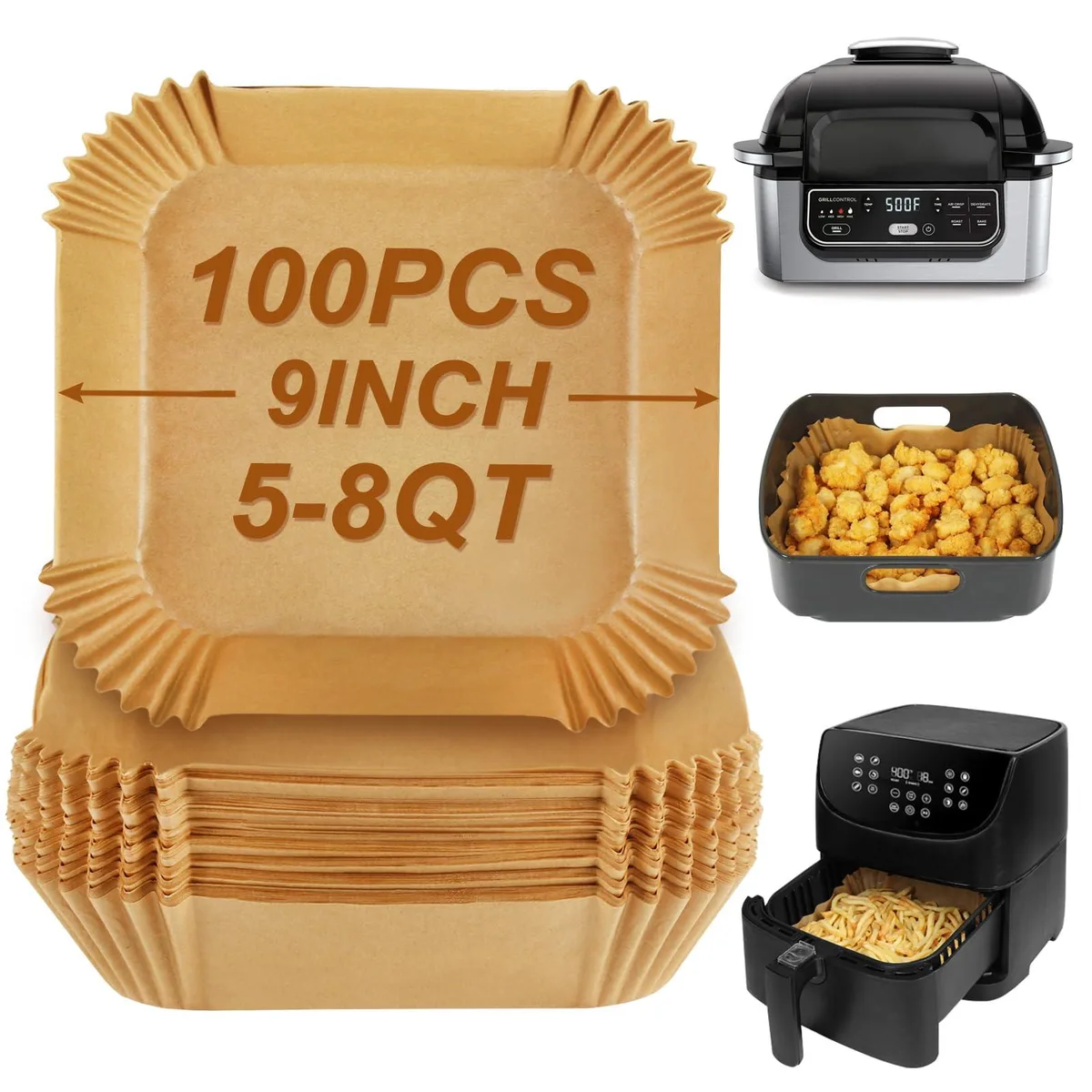  BYKITCHEN 1su1030-1972 9in Square Air Fryer Liners 100pcs — product photo